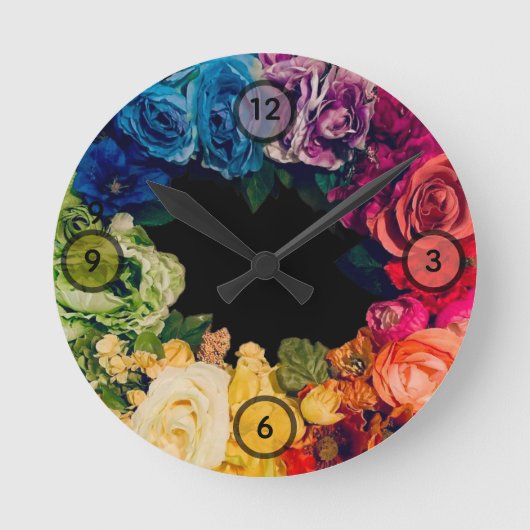 Floral Rainbow Clock Ronde Klok (Voorkant)