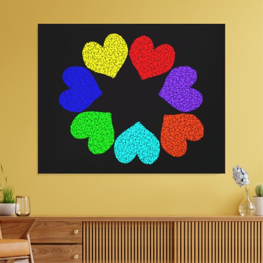 Floral Rainbow Love Hearts Canvas Print (Insitu (Woonkamer))