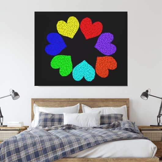 Floral Rainbow Love Hearts Canvas Print (Insitu (Slaapkamer))