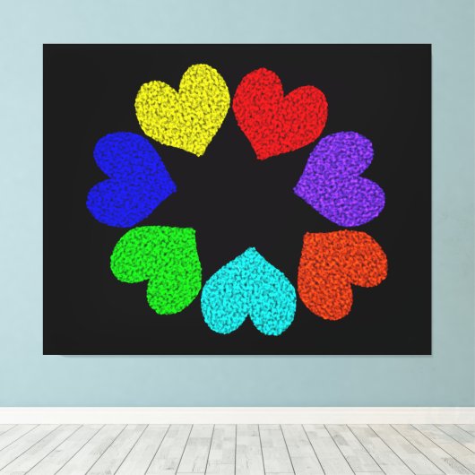 Floral Rainbow Love Hearts Canvas Print (Insitu (Houten vloer))