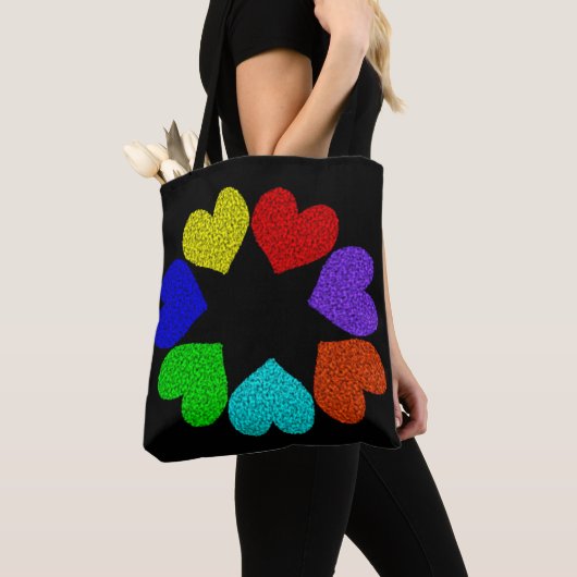Floral Rainbow Love Hearts Canvas tas (Dichtbij)