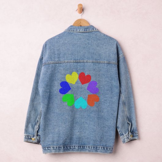 Floral Rainbow Love Hearts Denim Jacket (Hangar)