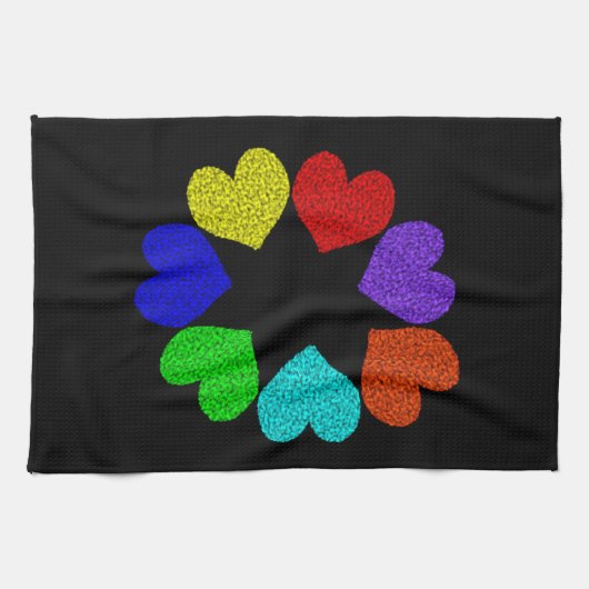 Floral Rainbow Love Hearts Kitchen Towel Theedoek (Horizontaal)