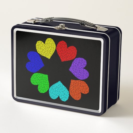 Floral Rainbow Love Hearts Metal Lunch Box (Voorkant)