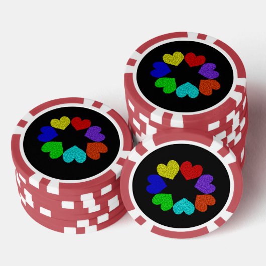 Floral Rainbow Love Hearts Poker Chips (Opstapeling)