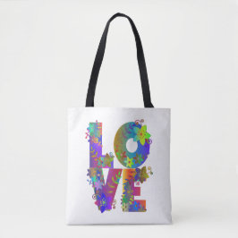 Floral Rainbow LOVE Tote Bag