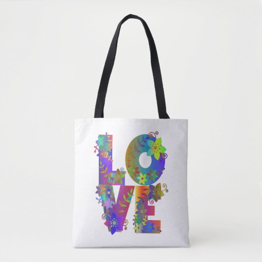 Floral Rainbow LOVE Tote Bag (Voorkant)