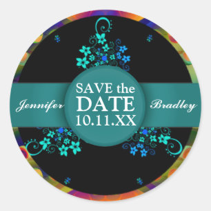 Floral Rainbow Round Save the Date Sticker