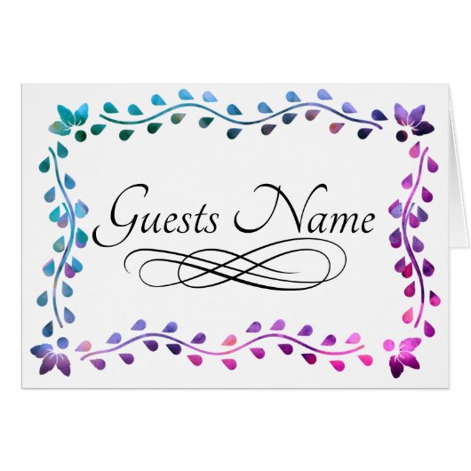 Floral Rainbow Seining Guests Name Table Card (Voorkant Horizontaal)