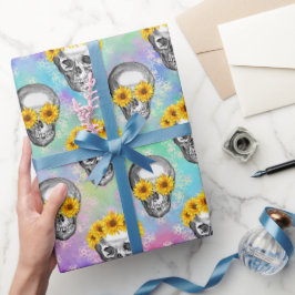 FLORAL RAINBOW SKULL WRAPPING PAPIER