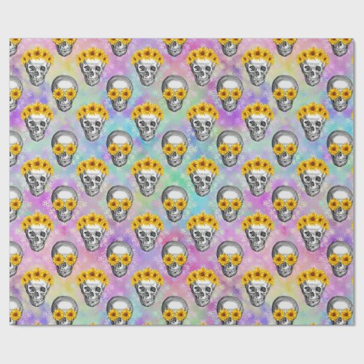 FLORAL RAINBOW SKULL WRAPPING PAPIER (Vlak)