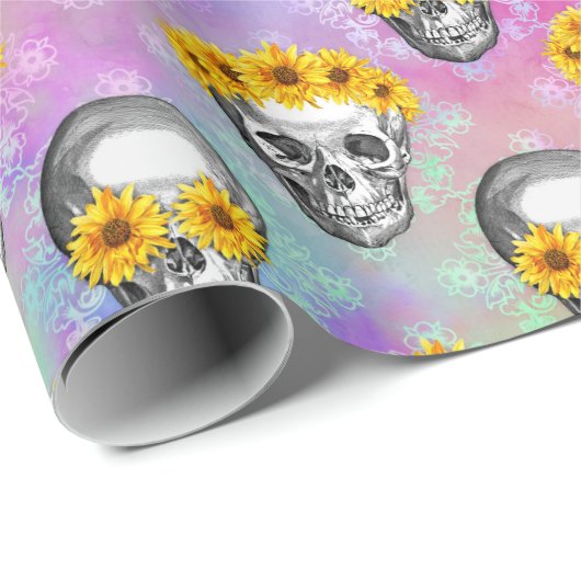 FLORAL RAINBOW SKULL WRAPPING PAPIER (Rol Hoek)
