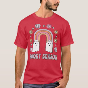 Floral Rainbow Spooky Season Boo Ghost Funny Hallo T-shirt