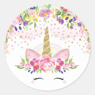 Floral Rainbow Unicorn Dank je wel, aanstekers Ronde Sticker