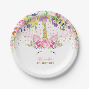 Floral Rainbow Unicorn Girl Birthday Bord