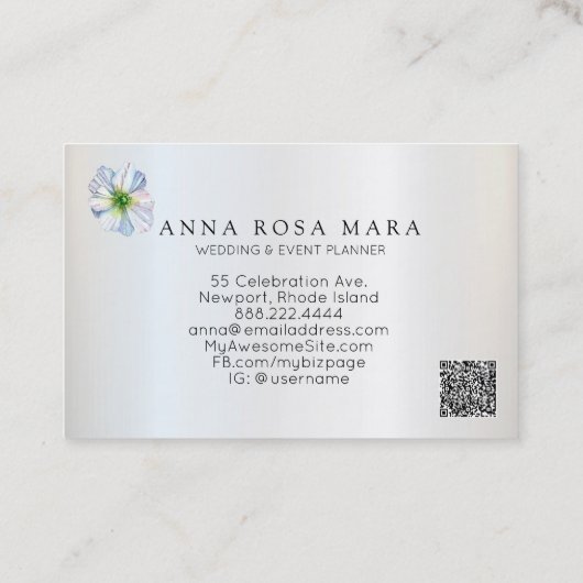 *~* Floral Rainbow White Anemone QR code Visitekaartje (Achterkant)
