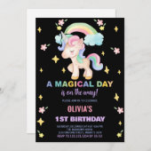 Floral Rainbows Eenhoorn Verjaardag Uitnodigingen (Voorkant / Achterkant)