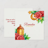 floral Ramadan Kareem | Goudhalve maan en lantaarn Feestdagenkaart (Voorkant / Achterkant)