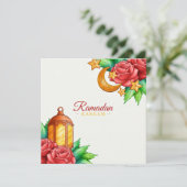 floral Ramadan Kareem | Goudhalve maan en lantaarn Feestdagenkaart (Staand voorkant)