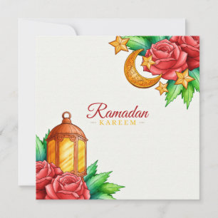 floral Ramadan Kareem   Goudhalve maan en lantaarn Feestdagenkaart