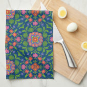  Floral Rangoli, Deep Blue Kitchen Towel Theedoek (Quarter Fold)