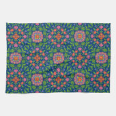  Floral Rangoli, Deep Blue Kitchen Towel Theedoek (Horizontaal)