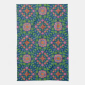  Floral Rangoli, Deep Blue Kitchen Towel Theedoek (Verticaal)
