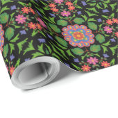 Floral Rangoli Pattern, Black Wrapping Paper Cadeaupapier (Rol Hoek)