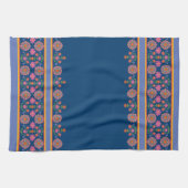 Floral Rangoli Pattern Border, Blue Kitchen Towel Theedoek (Horizontaal)