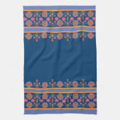 Floral Rangoli Pattern Border, Blue Kitchen Towel Theedoek (Verticaal)