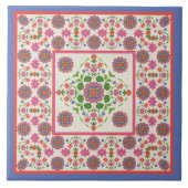 Floral Rangoli Pattern Border, Ecru: Keramische te Tegeltje (Voorkant)