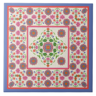 Floral Rangoli Pattern Border, Ecru: Keramische te Tegeltje