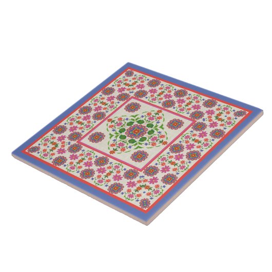 Floral Rangoli Pattern Border, Ecru: Keramische te Tegeltje (Zijkant)