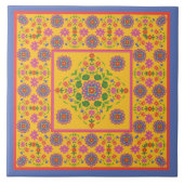 Floral Rangoli Pattern Border, Gele keramische Teg Tegeltje (Voorkant)