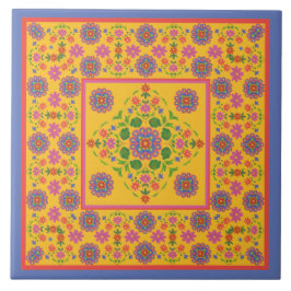 Floral Rangoli Pattern Border, Gele keramische Teg Tegeltje