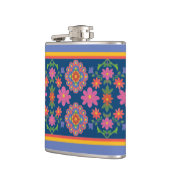 Floral Rangoli Pattern Border op Blue Hip Flask Heupfles (Links)