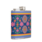 Floral Rangoli Pattern Border op Blue Hip Flask Heupfles (Rechts)