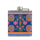 Floral Rangoli Pattern Border op Blue Hip Flask Heupfles (Achterkant)