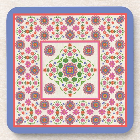 Floral Rangoli Pattern Border op Ecru: Onderzetter (Voorkant)
