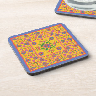 Floral Rangoli Pattern Border op Yellow Onderzette Bier Onderzetter