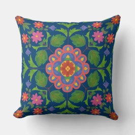 Floral Rangoli Pattern Deep Blue Pillow of Cushion Kussen