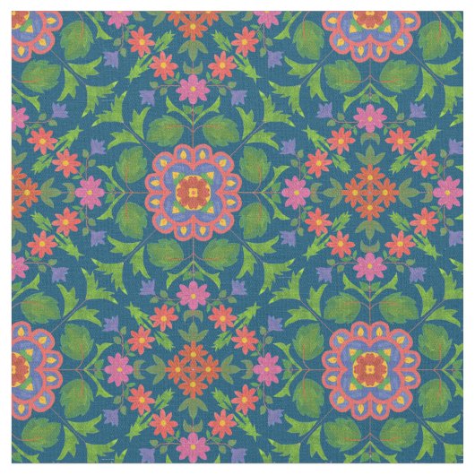 Floral Rangoli Pattern Fabric om aan te passen Stof (Close Up)