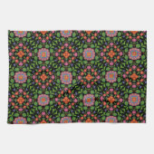 Floral Rangoli Pattern on Black Kitchen Towel Theedoek (Horizontaal)