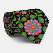 Floral Rangoli Pattern on Black Unisex Necktie Stropdas (Opgerold)