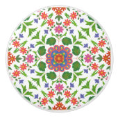 Floral Rangoli Pattern on White Ceramic Knob. Keramische Knop (Voorkant)