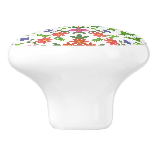 Floral Rangoli Pattern on White Ceramic Knob. Keramische Knop (Zijkant)