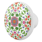 Floral Rangoli Pattern on White Ceramic Knob. Keramische Knop (Rechts)