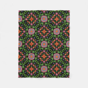 Floral Rangoli Pattern op Black Fleece Blanket Deken