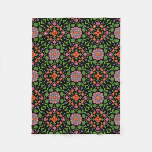 Floral Rangoli Pattern op Black Fleece Blanket Deken (Voorkant)