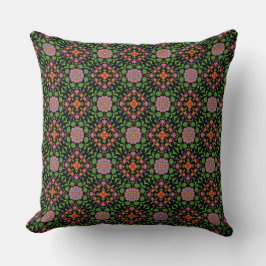 Floral Rangoli Pattern op Black Pillow of Cushion Kussen